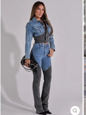 Women’s Two-Tone Denim Jeans - Blue & Gray